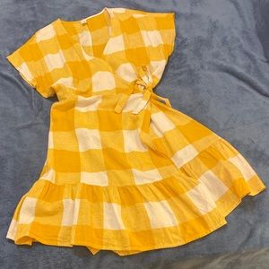 Old Navy Yellow Plaid Ruffle Hem Wrap Dress